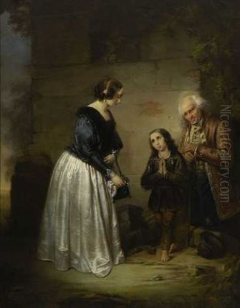 Almosen Oil Painting by Josef Franz Danhauser