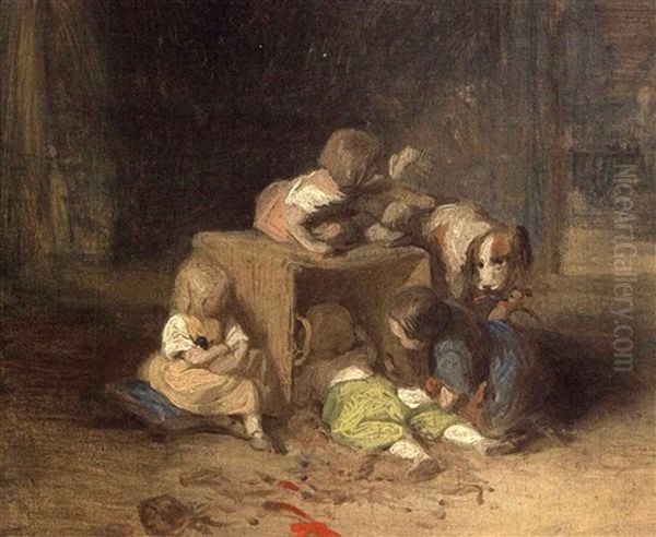 Spielende Kinder Vor Oil Painting by Josef Franz Danhauser