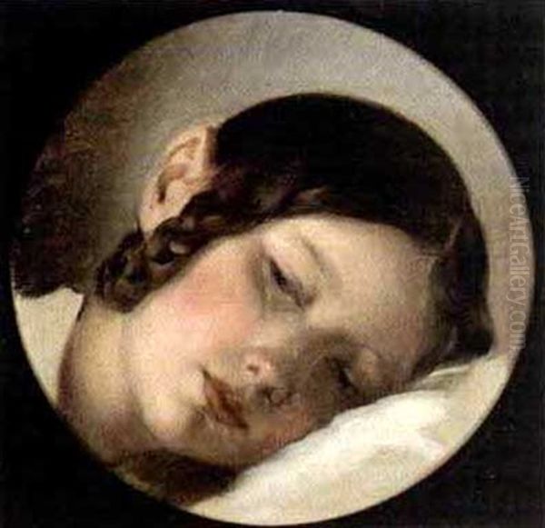 Bildnis Eines Schlafenden Jungen Madchens Oil Painting by Josef Franz Danhauser