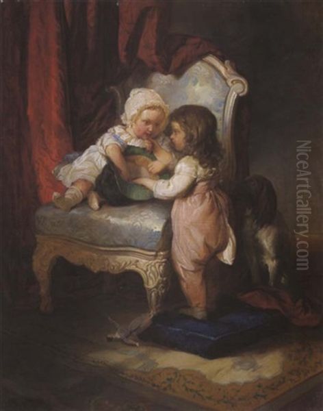 Kirschenessende Kinder Oil Painting by Josef Franz Danhauser