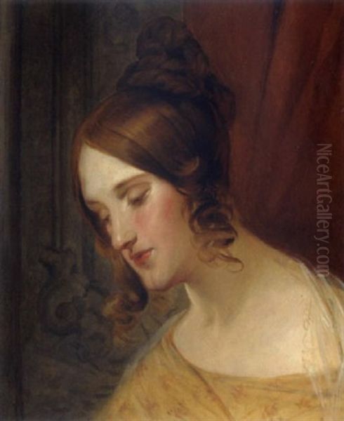 Madchen Mit Brauen Locken Oil Painting by Josef Franz Danhauser