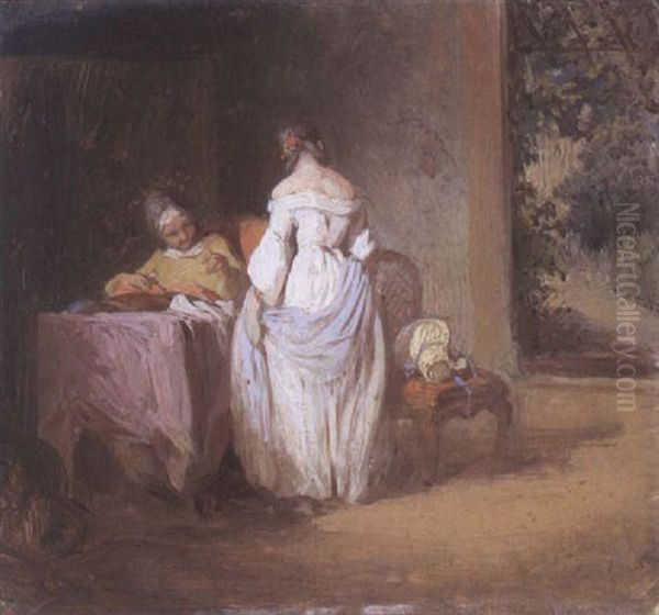 Das Ernste Wort Oil Painting by Josef Franz Danhauser