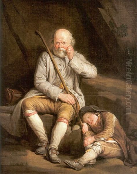 Rastende Wanderer Oil Painting by Josef Franz Danhauser