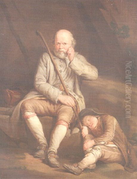 Rast Am Wegesrand Oil Painting by Josef Franz Danhauser