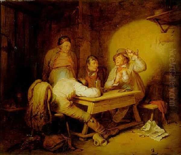 The Village Politicians Oil Painting by Josef Franz Danhauser