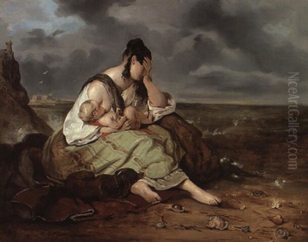Die Frau Des Fischers Mit Ihrem Kinde Oil Painting by Josef Franz Danhauser