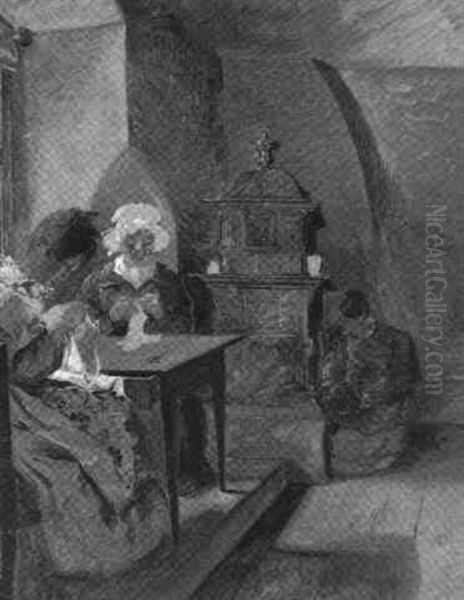 Nahstube Oil Painting by Josef Franz Danhauser