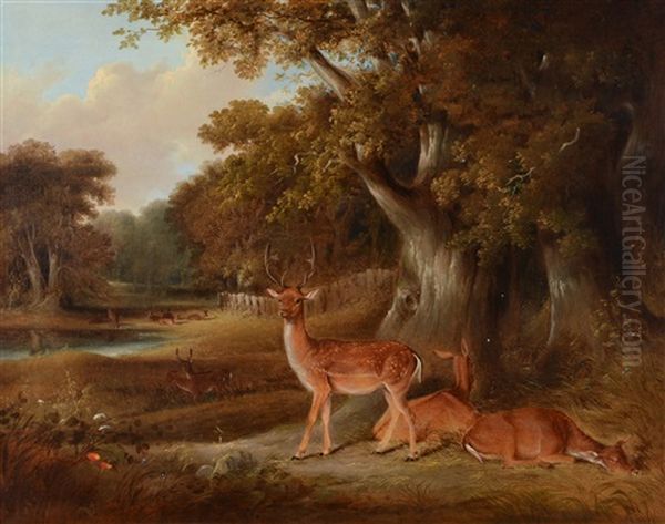 Deer In A Wooded Landscape Oil Painting by William Daniell RA