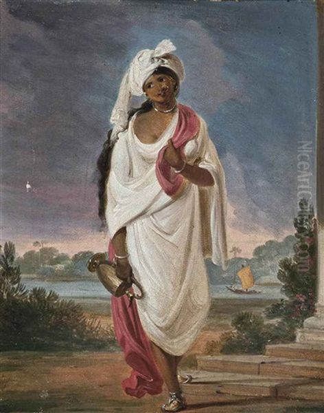 Indian Woman With A River Beyond Oil Painting by William Daniell RA