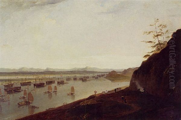 View Of Whampoa (huangpu) Beach, China Oil Painting by William Daniell RA