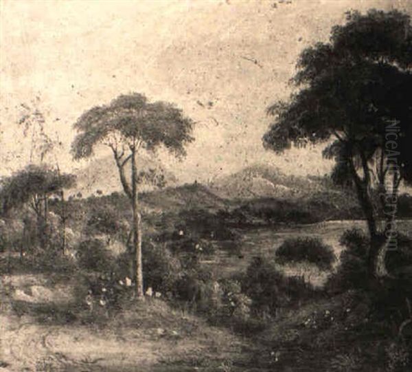 Natives In A Tropical Landscape Oil Painting by William Daniell RA