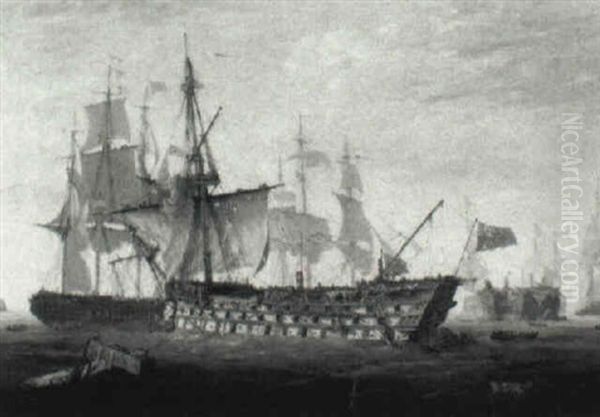 Vice Admiral Lord Collingwood's Flagship Royal Sovereign    Under Tow By The Euryalus At The Battle Of Trafalgar Oil Painting by William Daniell RA