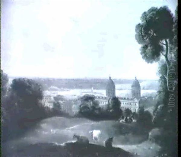 View Of London From Greenwich Oil Painting by William Daniell RA