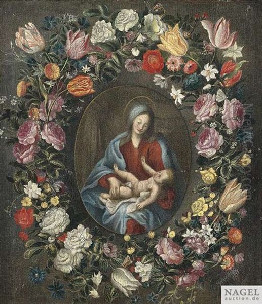 Die Madonna Mit Dem Christusknaben Im Blumenkranz Oil Painting by Andries Daniels or Danielsz