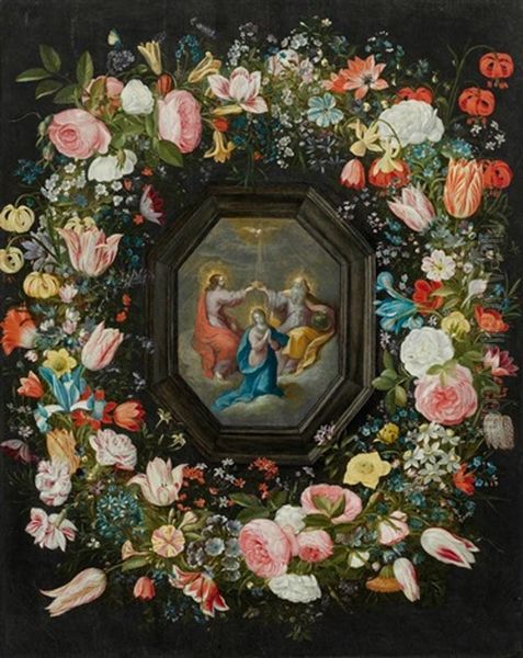 Blumenkranz Mit Der Kronung Maria In Einer Kartusche Oil Painting by Andries Daniels or Danielsz
