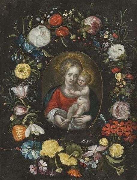Die Madonna Mit Dem Christusknaben Im Blumenkranz Oil Painting by Andries Daniels or Danielsz