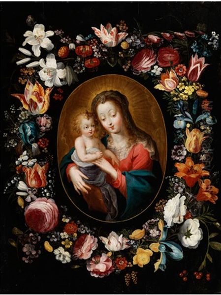 Maria Mit Dem Kind Im Blumenkranz Oil Painting by Andries Daniels or Danielsz
