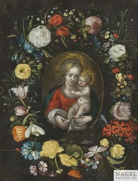 Die Madonna Mit Dem Christusknaben Im Blumenkranz Oil Painting by Andries Daniels or Danielsz