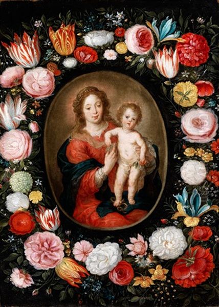 Madonna Mit Dem Kind Im Blumenkranz Oil Painting by Andries Daniels or Danielsz