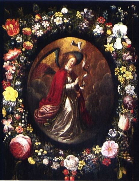 Orla De Flores Con Arcangel San Gabriel Oil Painting by Andries Daniels or Danielsz