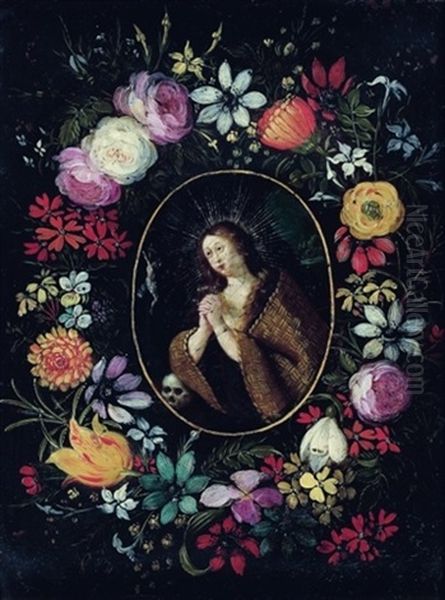 Sainte Marie Madeleine Dans Une Guirlande De Fleurs Oil Painting by Andries Daniels or Danielsz