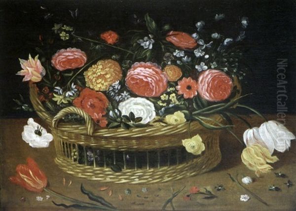 Nature Mort Au Panier De Fleurs Oil Painting by Andries Daniels or Danielsz