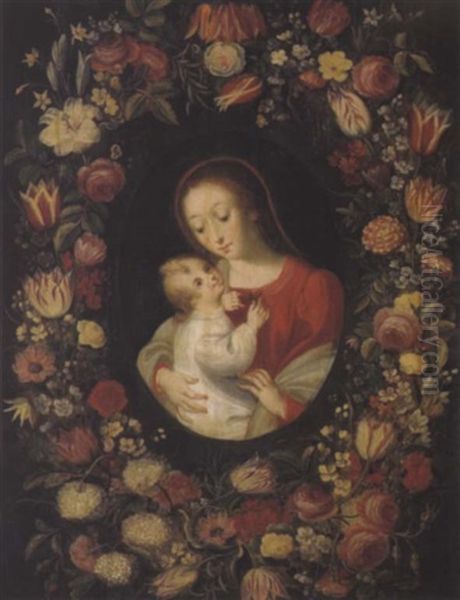 Maria Mit Dem Kind Im Blumenkranz Oil Painting by Andries Daniels or Danielsz