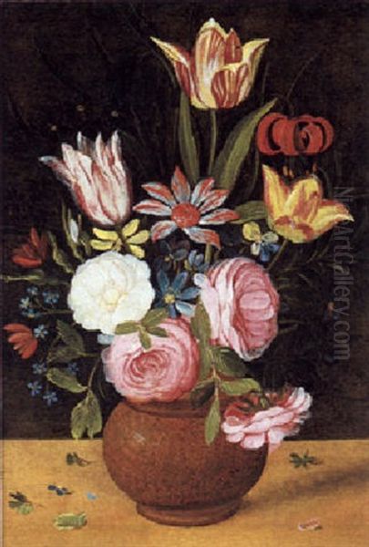 Blumenstraus In Einer Tonvase Oil Painting by Andries Daniels or Danielsz