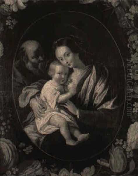 The Holy Family Surrounded By A Garland Of Flowers Oil Painting by Andries Daniels or Danielsz