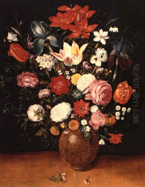Bouquet De Fleurs Compose De Tulipes, Iris, Fleurs D'oranger... Oil Painting by Andries Daniels or Danielsz