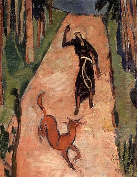 Franziskus Und Der Fuchs Oil Painting by Heinrich Danioth