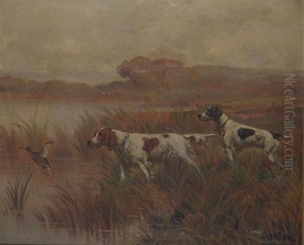 Chiens De Chasse Levant Un Faisan Et Un Canard (pair) Oil Painting by Edouard Dantan