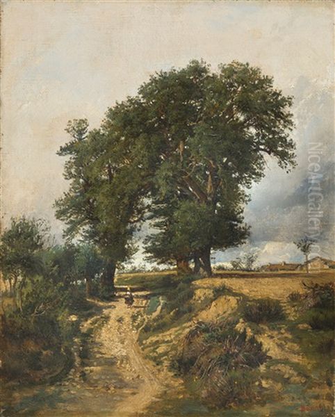 Landschaft Mit Bauerin Auf Einem Weg Oil Painting by Victor-Marie-Felix Danvin
