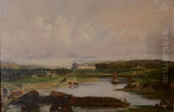 Le Chateau D'eu Et Son Parc, Vus Du Cote Du Treport Oil Painting by Victor-Marie-Felix Danvin