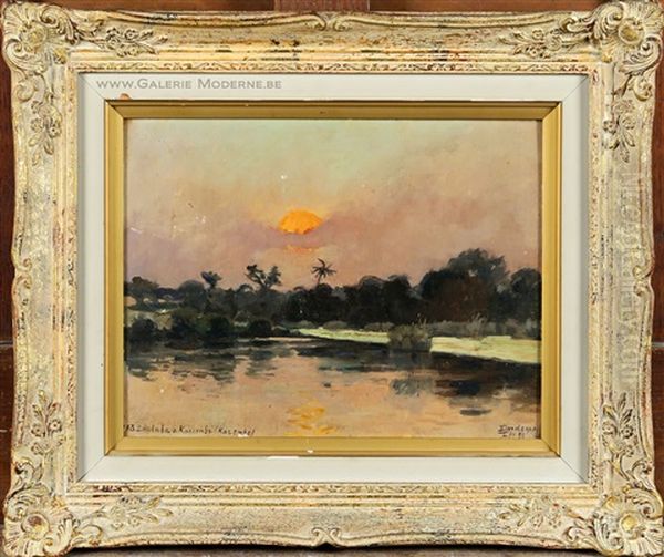 Soleil Couchant A Lualaba Oil Painting by Leon Dardenne