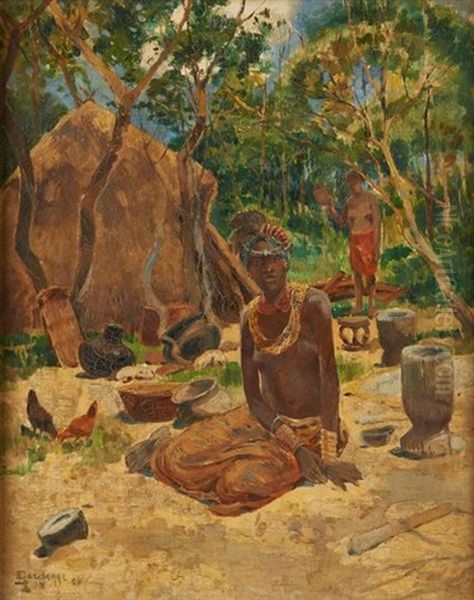Village Africain Oil Painting by Leon Dardenne