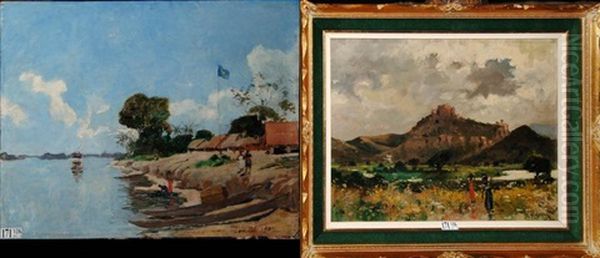 Paysage Du Congo Animes (+ Another; Pair) Oil Painting by Leon Dardenne