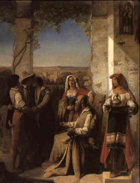 Le Veil Homme Et Ses Enfants Oil Painting by Stanislas Henri Benoit Darondeau