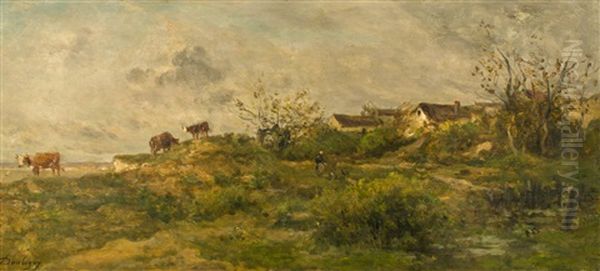 Vaches Au Paturage A Villerville Oil Painting by Charles-Francois Daubigny