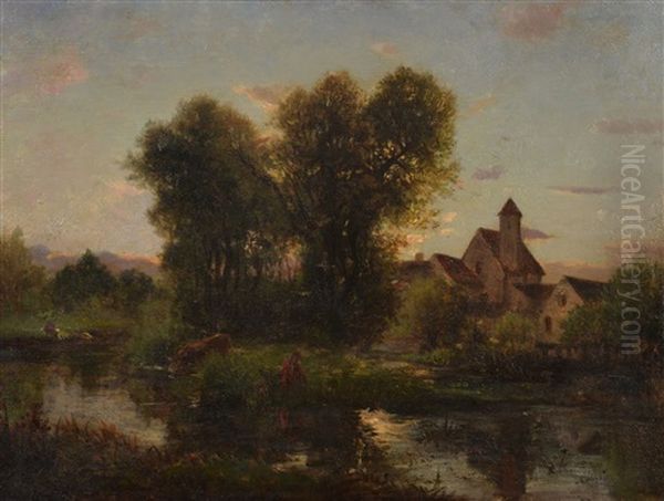 River Landscape With Figure Oil Painting by Charles-Francois Daubigny