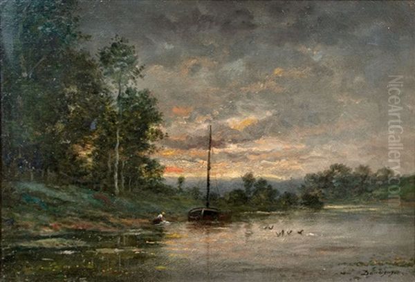 Abend Am Flus Oil Painting by Charles-Francois Daubigny