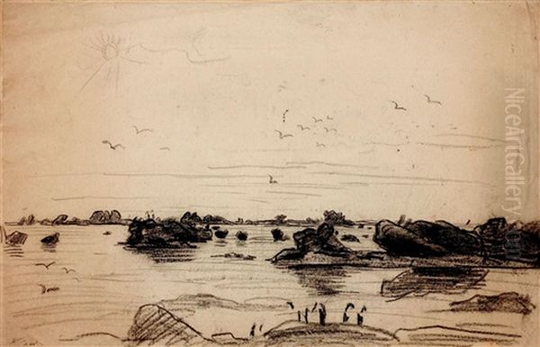 Coucher De Soleil Sur La Mer Oil Painting by Charles-Francois Daubigny