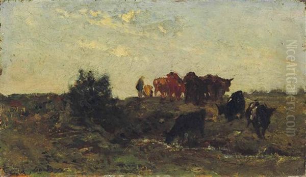 Le Troupeau Oil Painting by Charles-Francois Daubigny