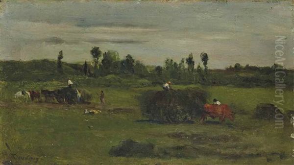 La Fenaison Oil Painting by Charles-Francois Daubigny