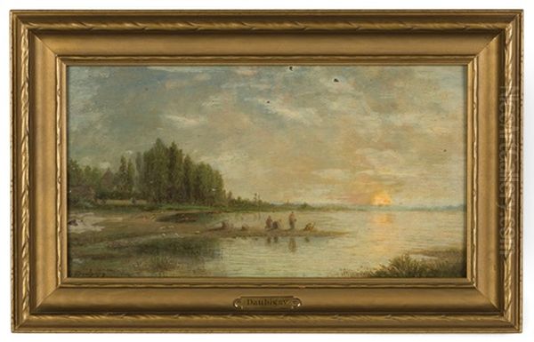 Marsh Scene Oil Painting by Charles-Francois Daubigny