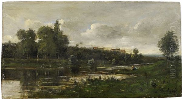 Landscape By The River Oil Painting by Charles-Francois Daubigny