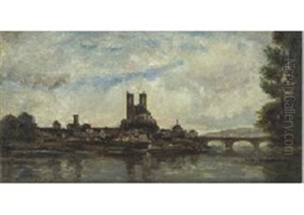 Le Pont De Mantes Oil Painting by Charles-Francois Daubigny
