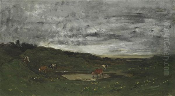 Vaches Au Bord De La Mare Pres De La Mer Oil Painting by Charles-Francois Daubigny