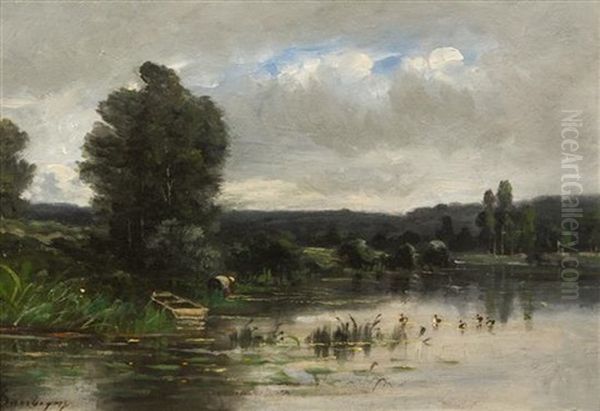 Riverscape Oil Painting by Charles-Francois Daubigny