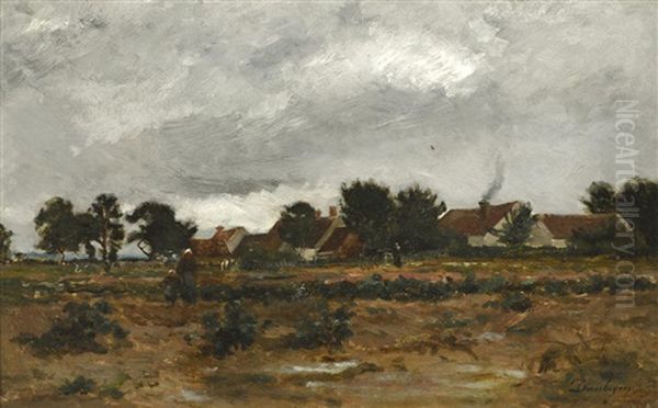 Peasant Women At The Edge Of A Village Oil Painting by Charles-Francois Daubigny